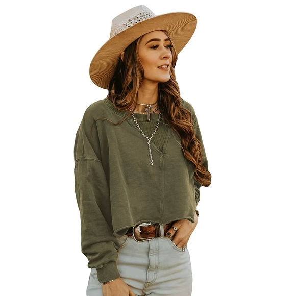 Blue Gray Collared Boho Top Sweatshirt S - Picture 6 of 7